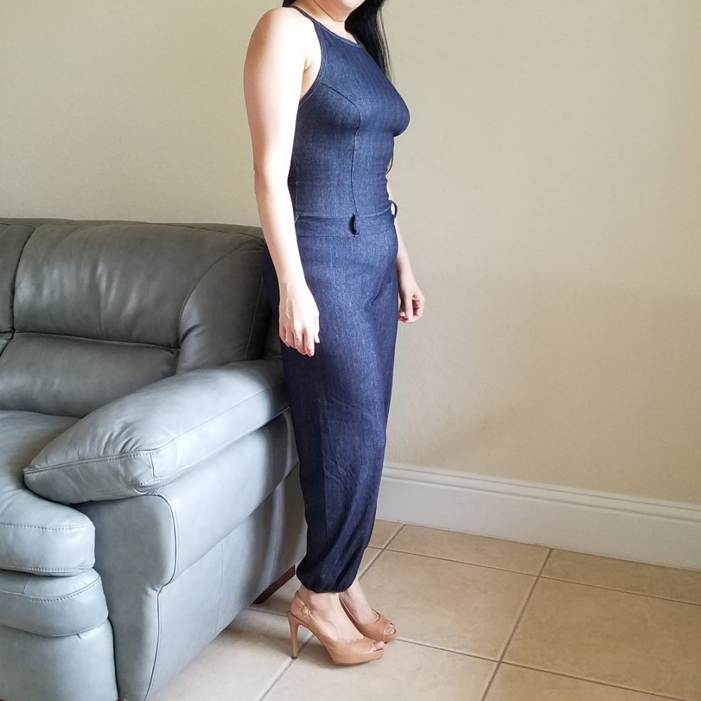 STRETCHY FORM-FITTING DENIM JUMPSUIT - Picture 7 of 7